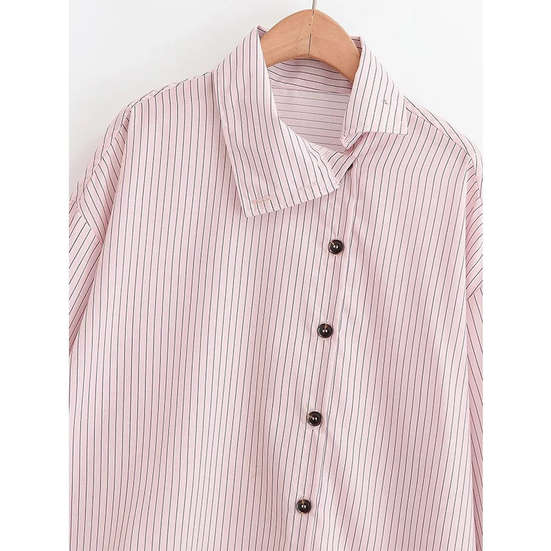 Women Pink Striped High Neck Shirt
