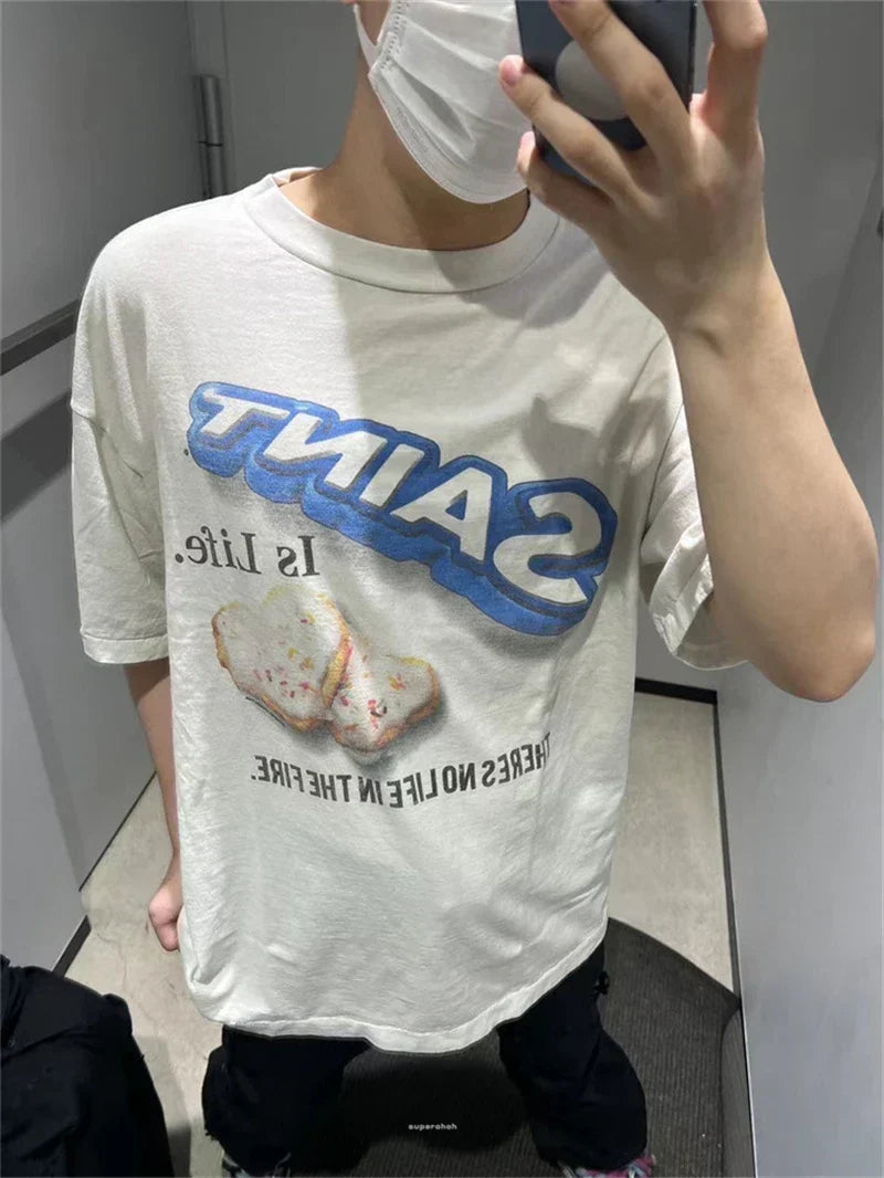 Lockeres T-Shirt mit Retro-Keksdruck