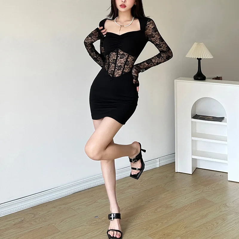 Grunge Slim Mesh Mini Dress