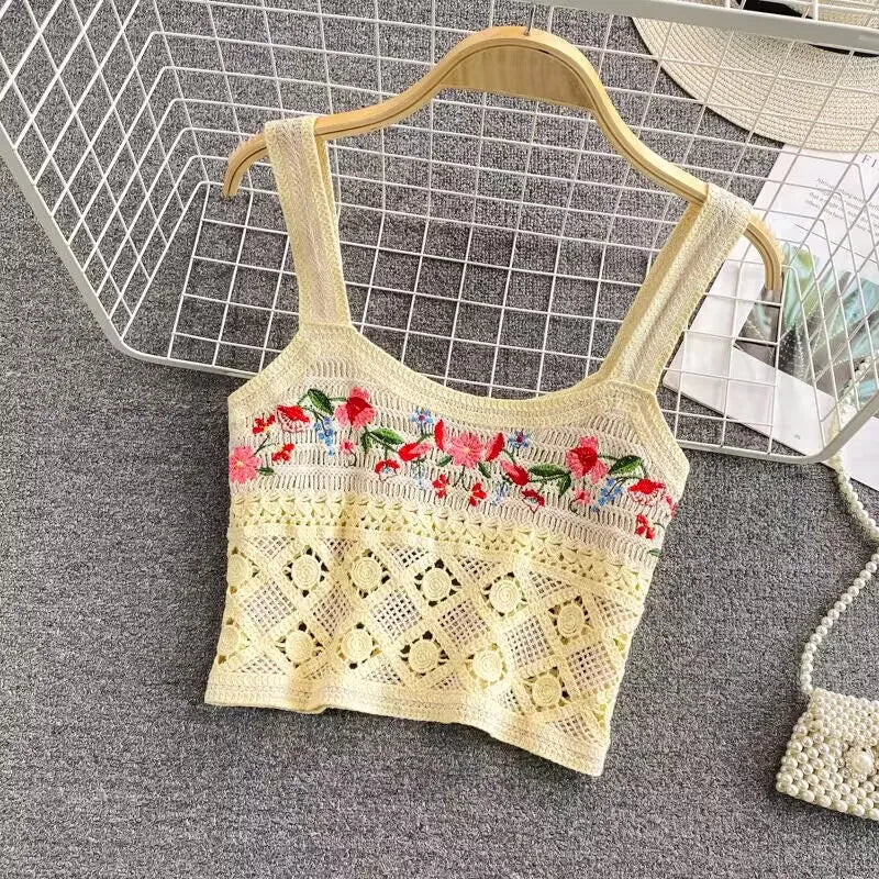 Vintage Knitted Retro Crochet Women Cropped Tank Tops