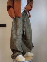 Y2K Olive Plaid Wide Leg Pants