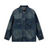 V-neck Washed Dark Blue Denim Jacket