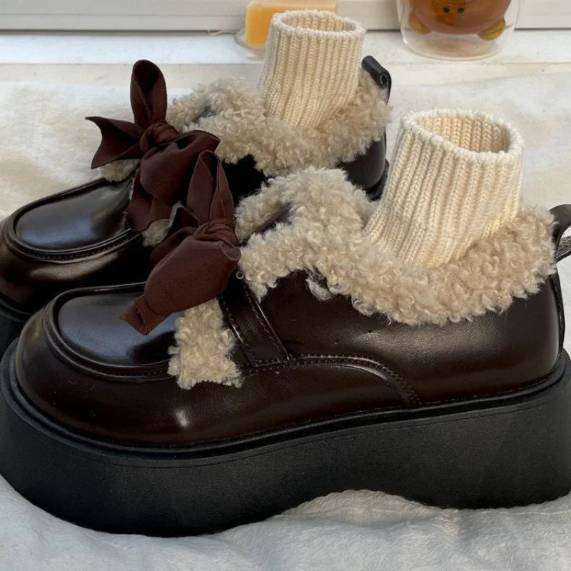 Comfortable Winter Bow Knot Platform Shoes