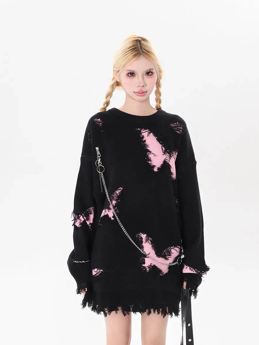 Butterfly Fuzzy Grunge Sweater