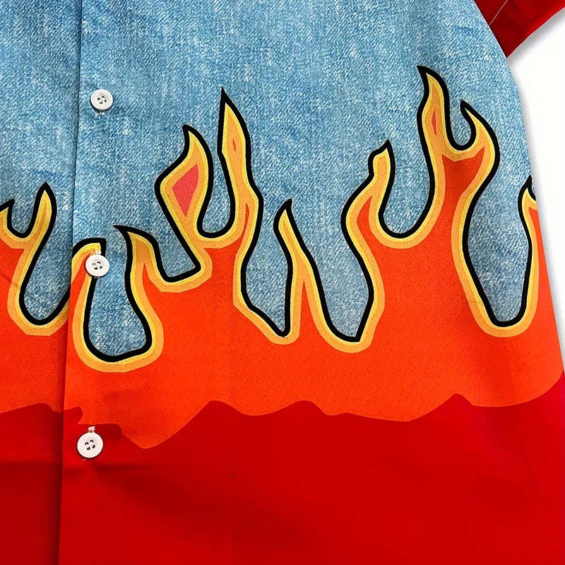 Flame Graphic Hawaiian Shirt