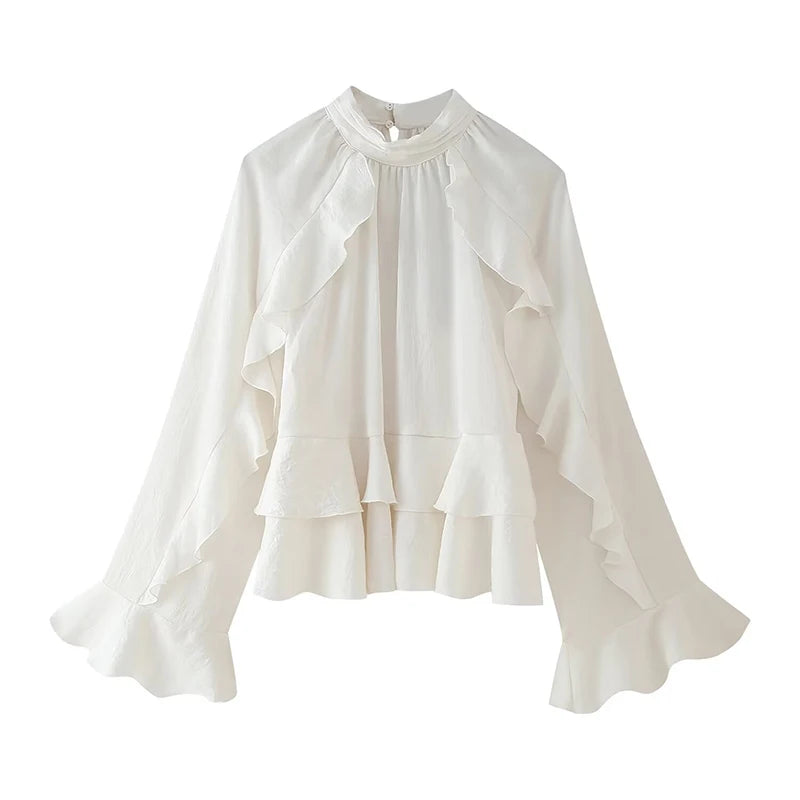 White Ruffle Cropped Blouse