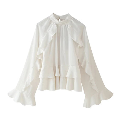 White Ruffle Cropped Blouse