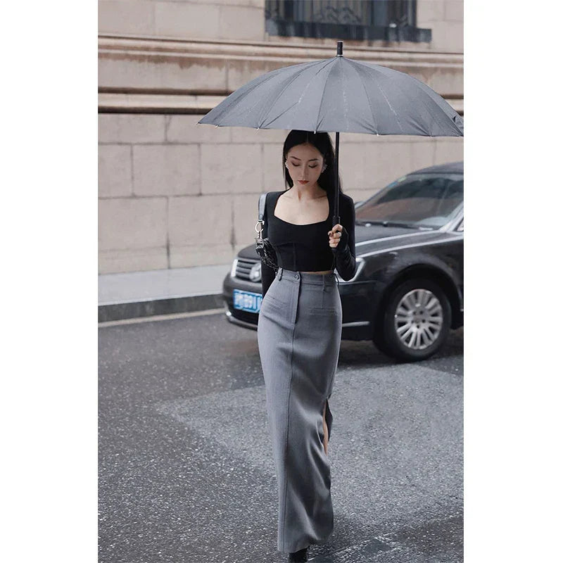 Corporate Girl High Waist Slit Maxi Skirt