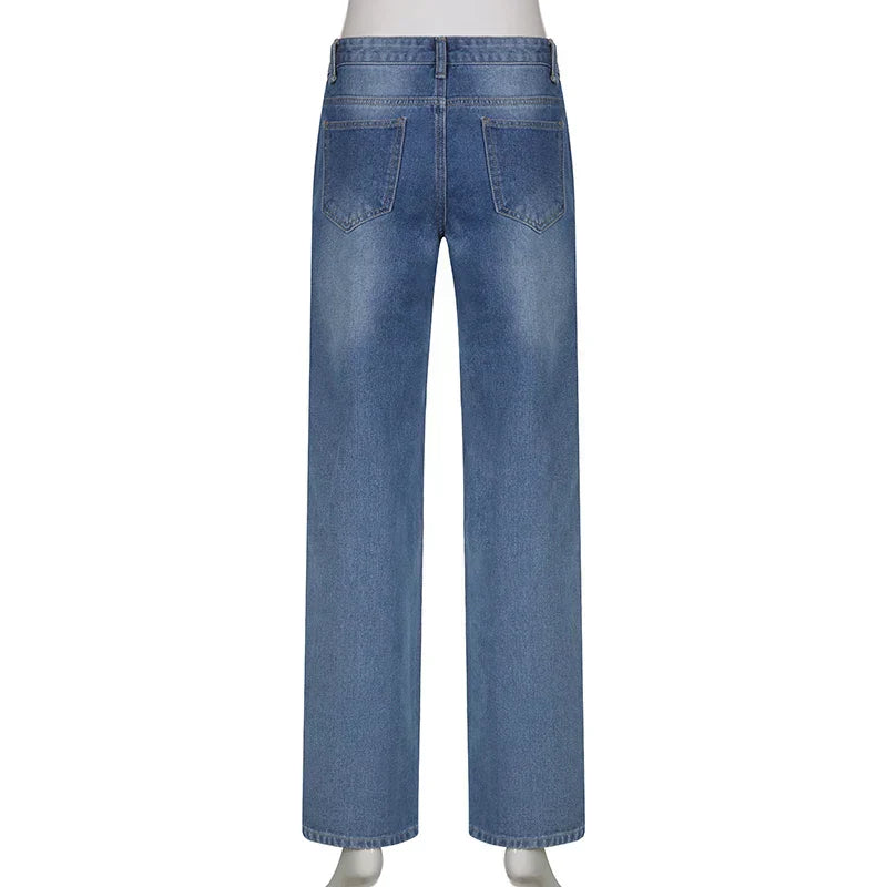 Floral Embroidery Vintage Aesthetic Baggy Jeans