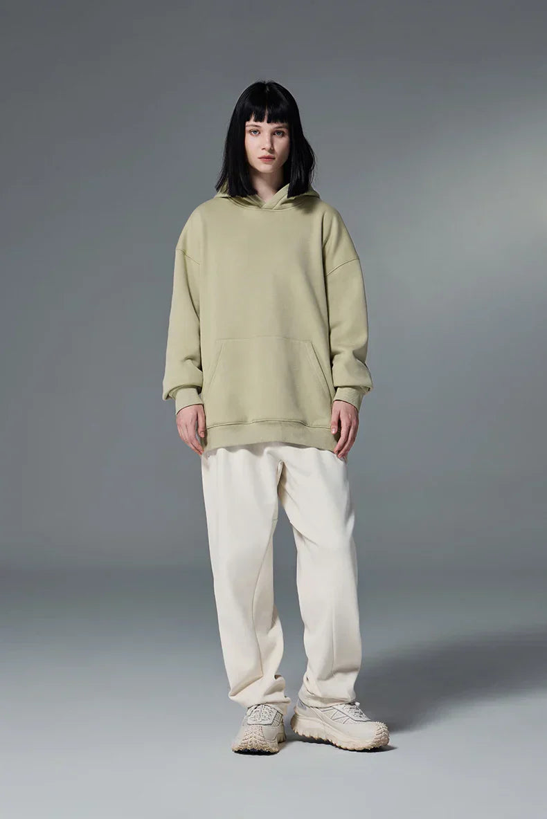 Einfacher Minimalistischer Fleece Hoodie in Uni-Farben