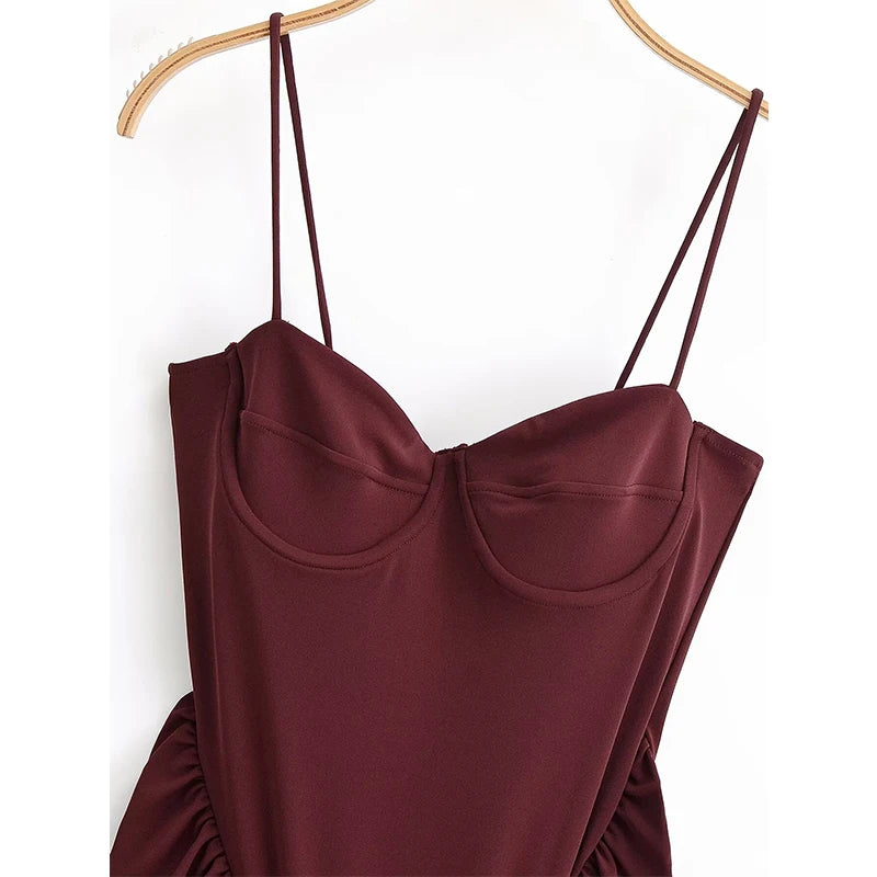 Women's Burgundy Spaghetti Strap Maxi Dresses