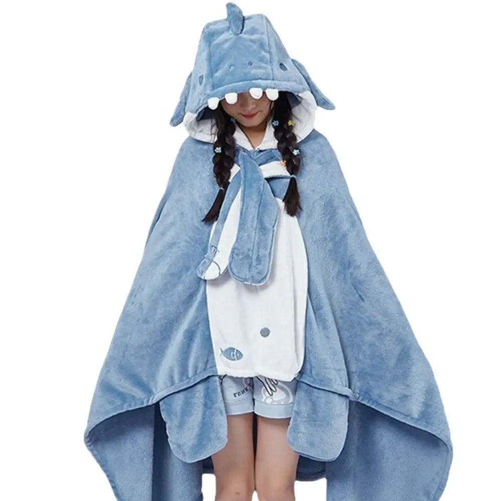 Shark Cartoon Soft Cozy Hooded Blanket