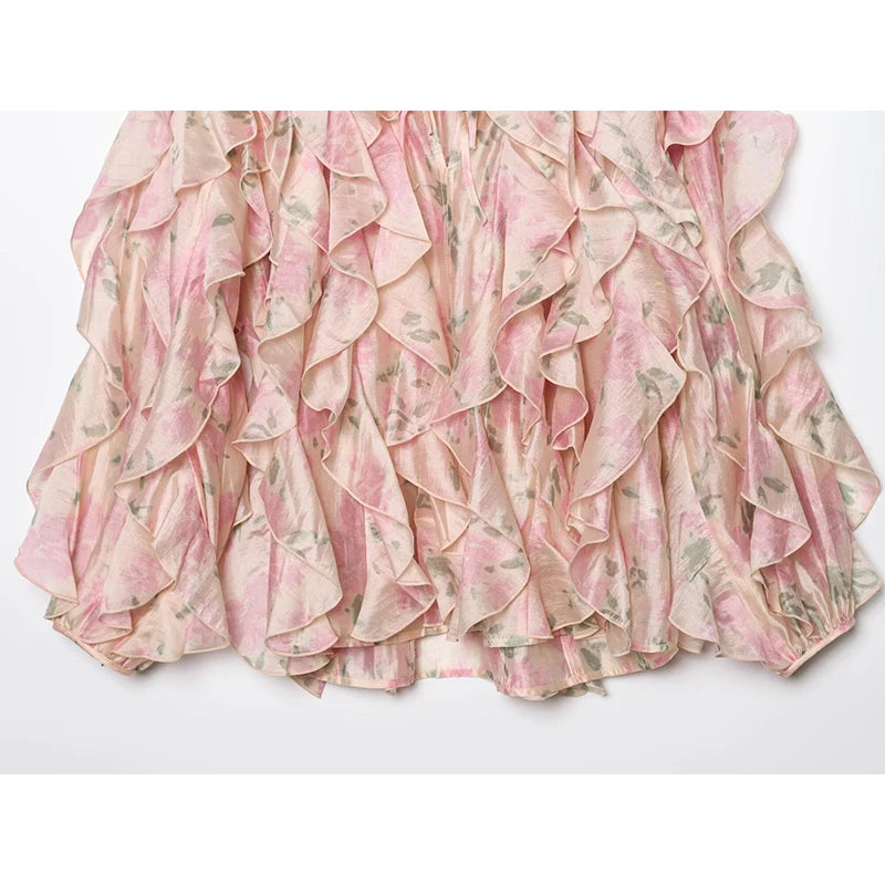 Elegant Floral Print Chiffon Pink Blouse