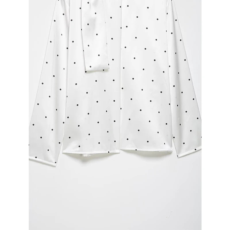 Scarf Style Collar Polka Dot Satin Blouse