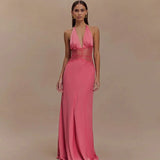 Backless Halter Lace Maxi Dress