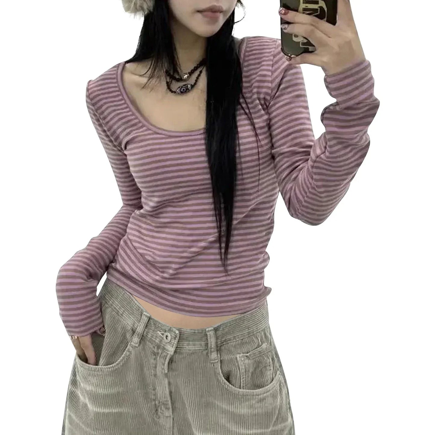Striped U-Neck T-Shirt
