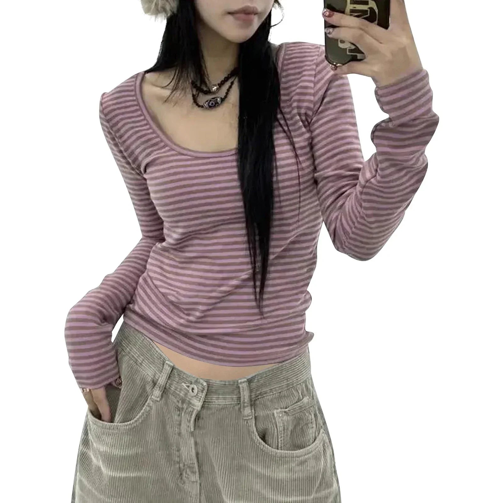 Striped U-Neck T-Shirt