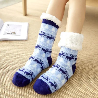 Calcetines cálidos de invierno para mujer, de felpa de pingüino, suaves, antideslizantes, para el suelo, zapatillas, calcetín corto, esponjoso, de ciervo, alce, oso, regalo de Navidad