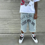 Colorful Embroidered High Waisted Denim Jorts