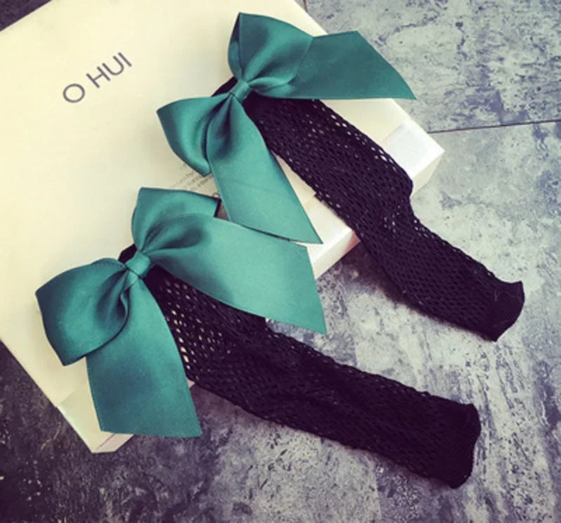 Ladies Fishnet Socks Heel With Bow Pearls Funny Breathable Socks