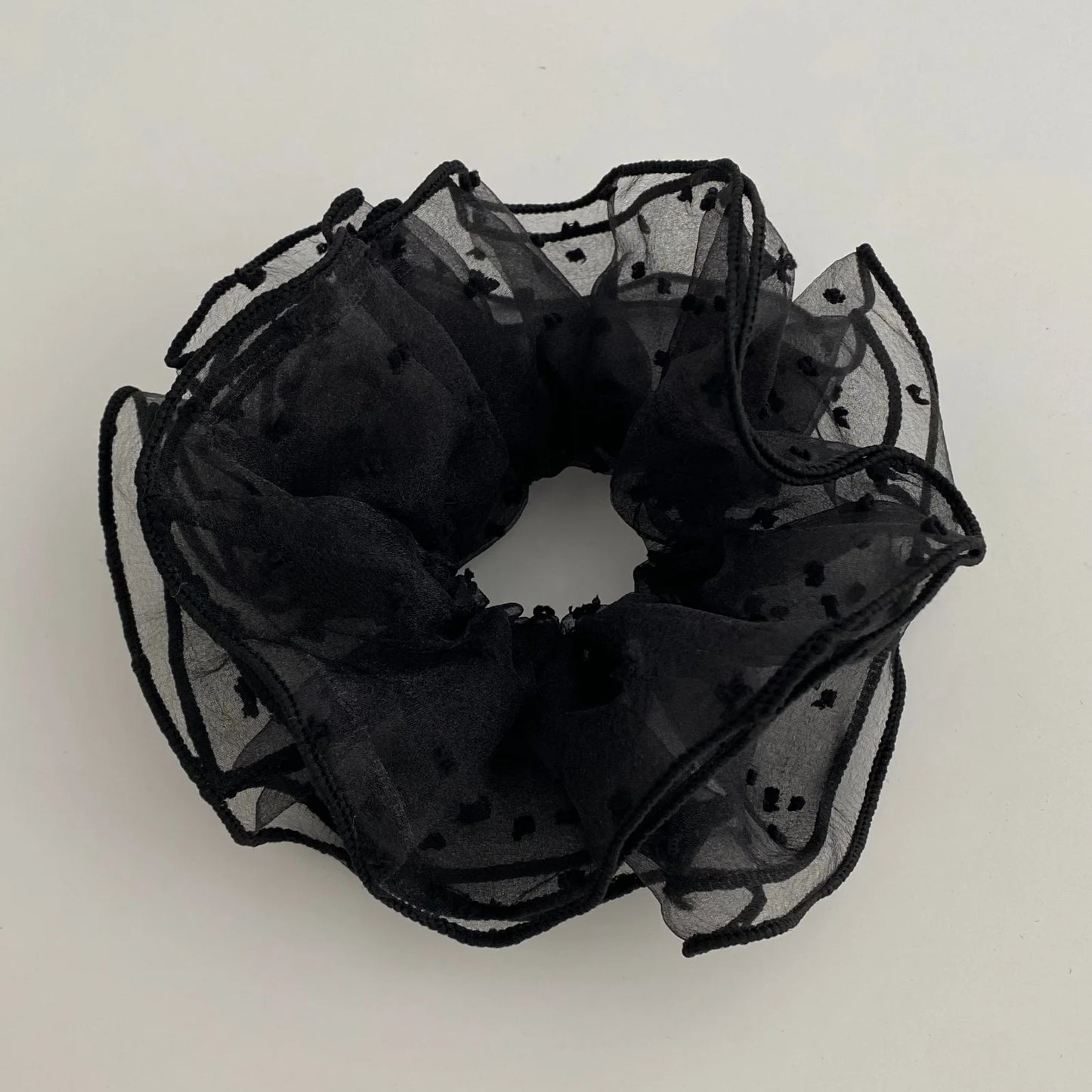 Ruffled Sheer Dot Mesh Ponytail Holder