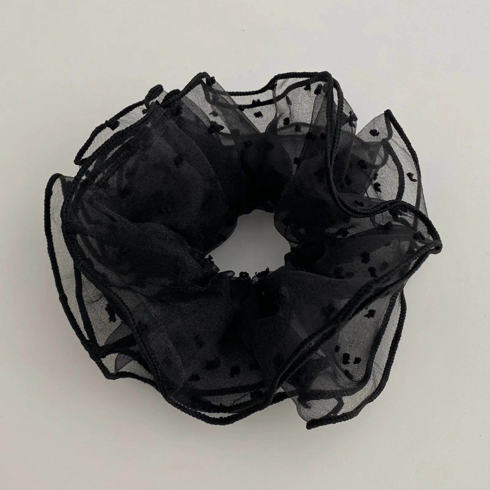 Ruffled Sheer Dot Mesh Ponytail Holder