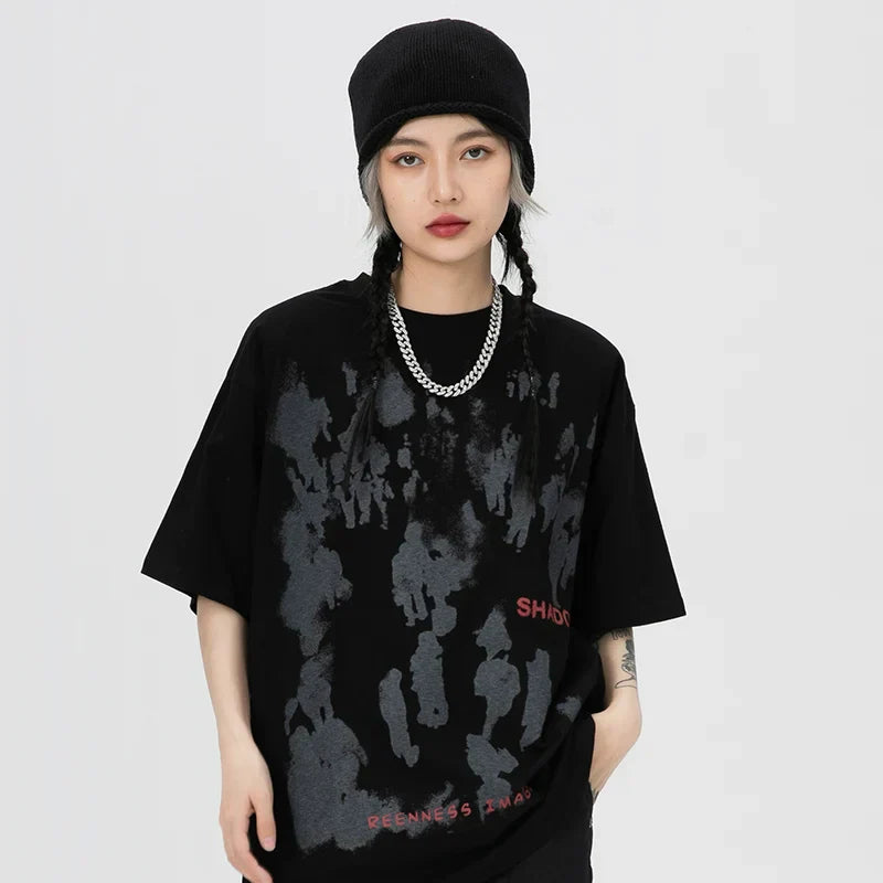 Shadow Letter Printed Hip Hop T-Shirt