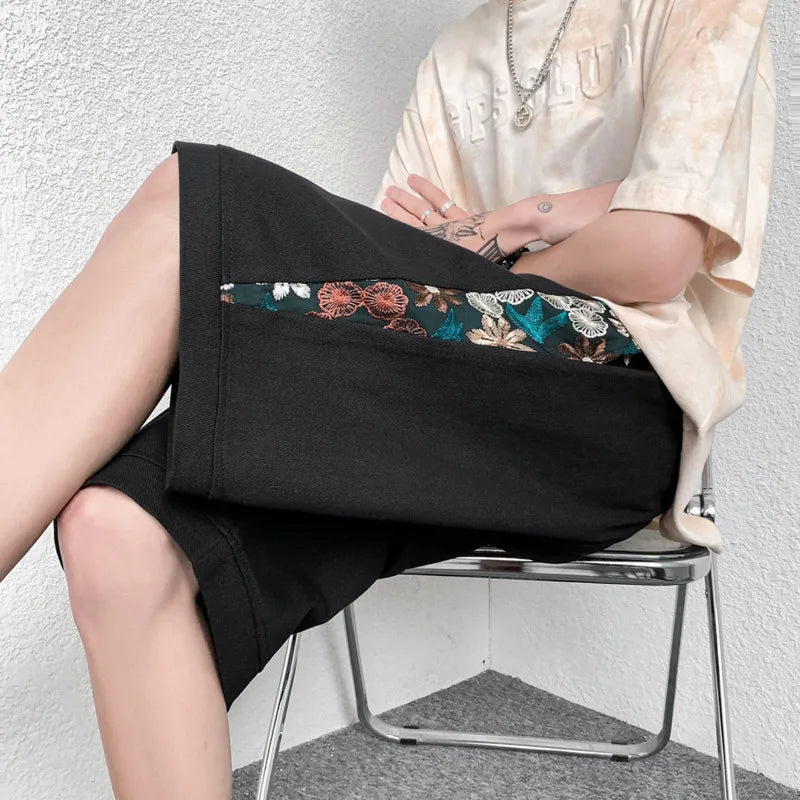 Bestickte lockere Hip-Hop-Shorts mit geradem Schnitt