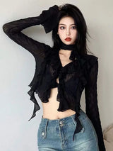 Grunge Black Women's Ruffled Blouse