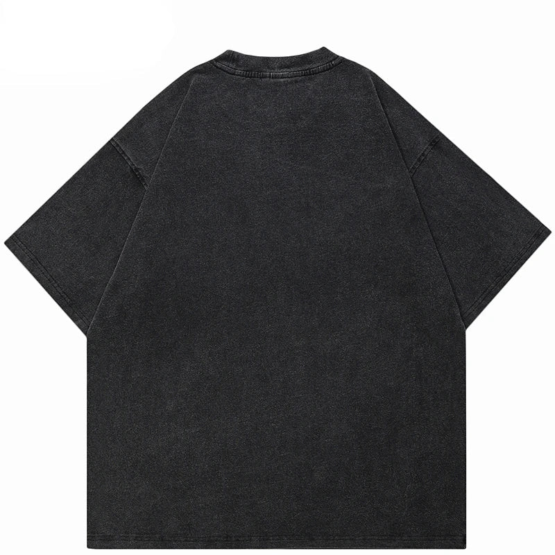 Washed Graphic Print Hip Hop T-Shirt