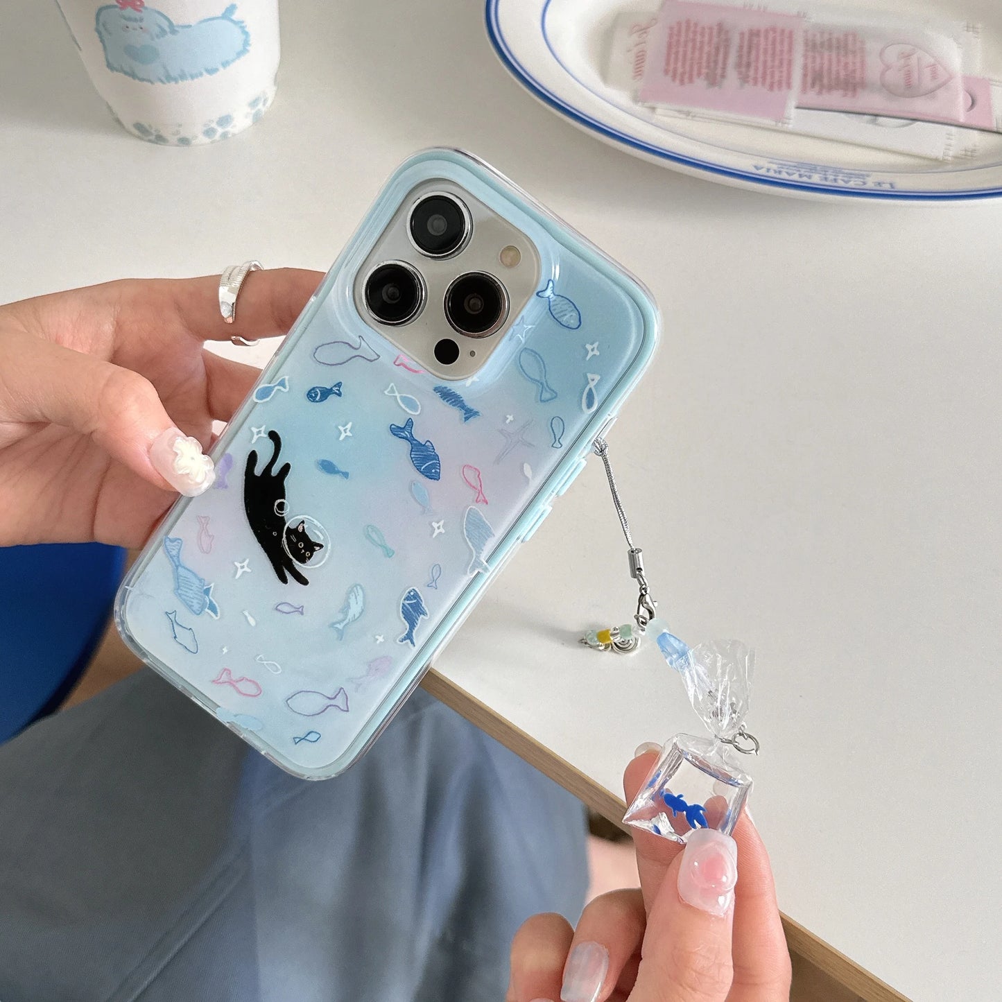 Blue Cartoon Fish Cat Fashion iPhone Cases