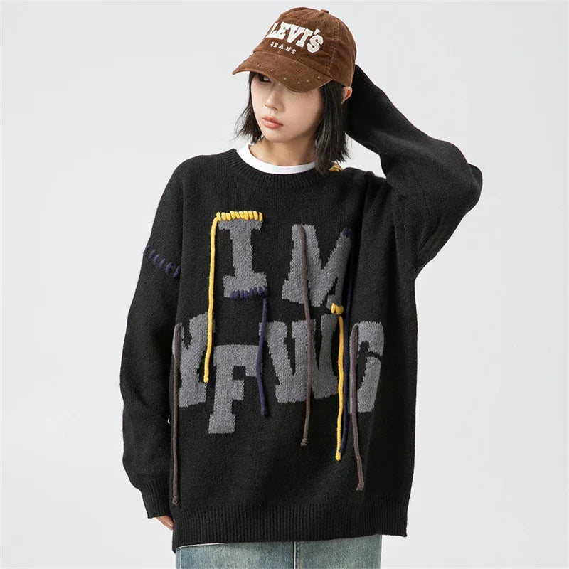 Luxury Alphabet Embroidered Knit Oversize Sweater