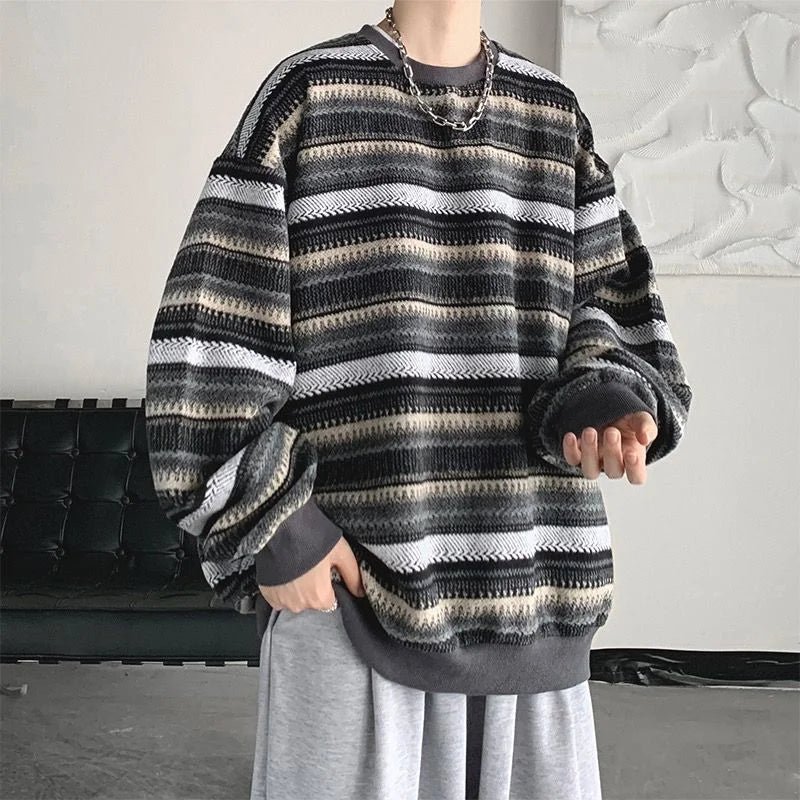 Casual Retro Striped Loose Pullover