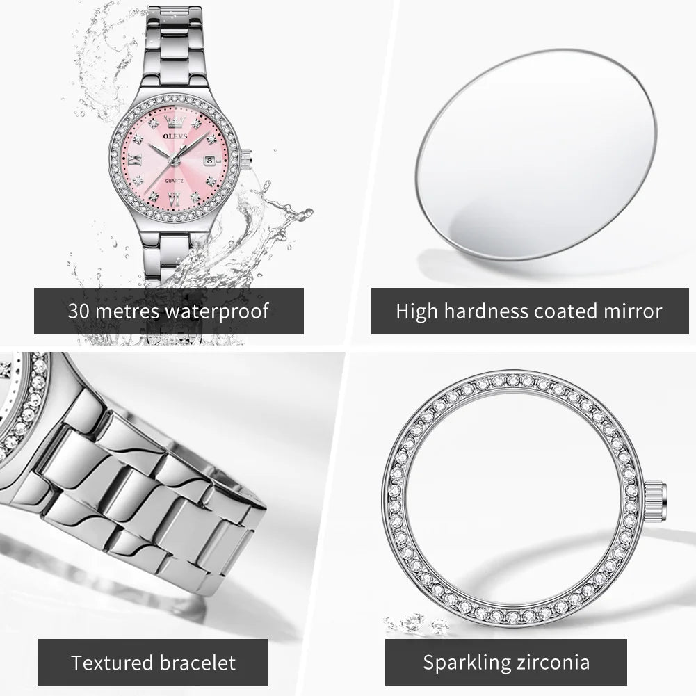 Solid Steel Strap Diamond Quartz Watch