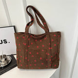 Corduroy Strawberry Print Tote Shoulder Bag