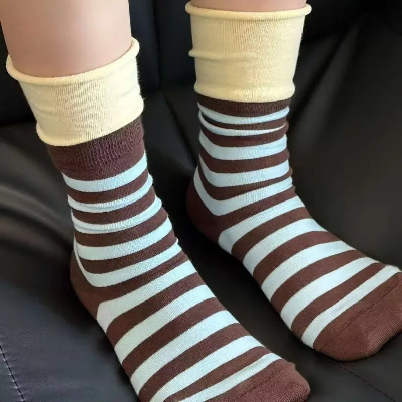 6 Pars Splicing Stripped Color Block Socks