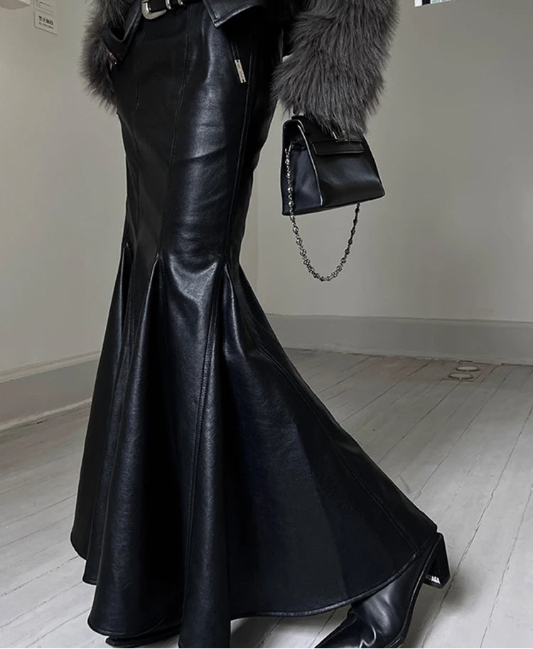 Chic Luxury Black Soft Leather Midi Skirt