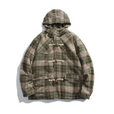 Retro Karierte Woll-Steppjacke mit Kapuze