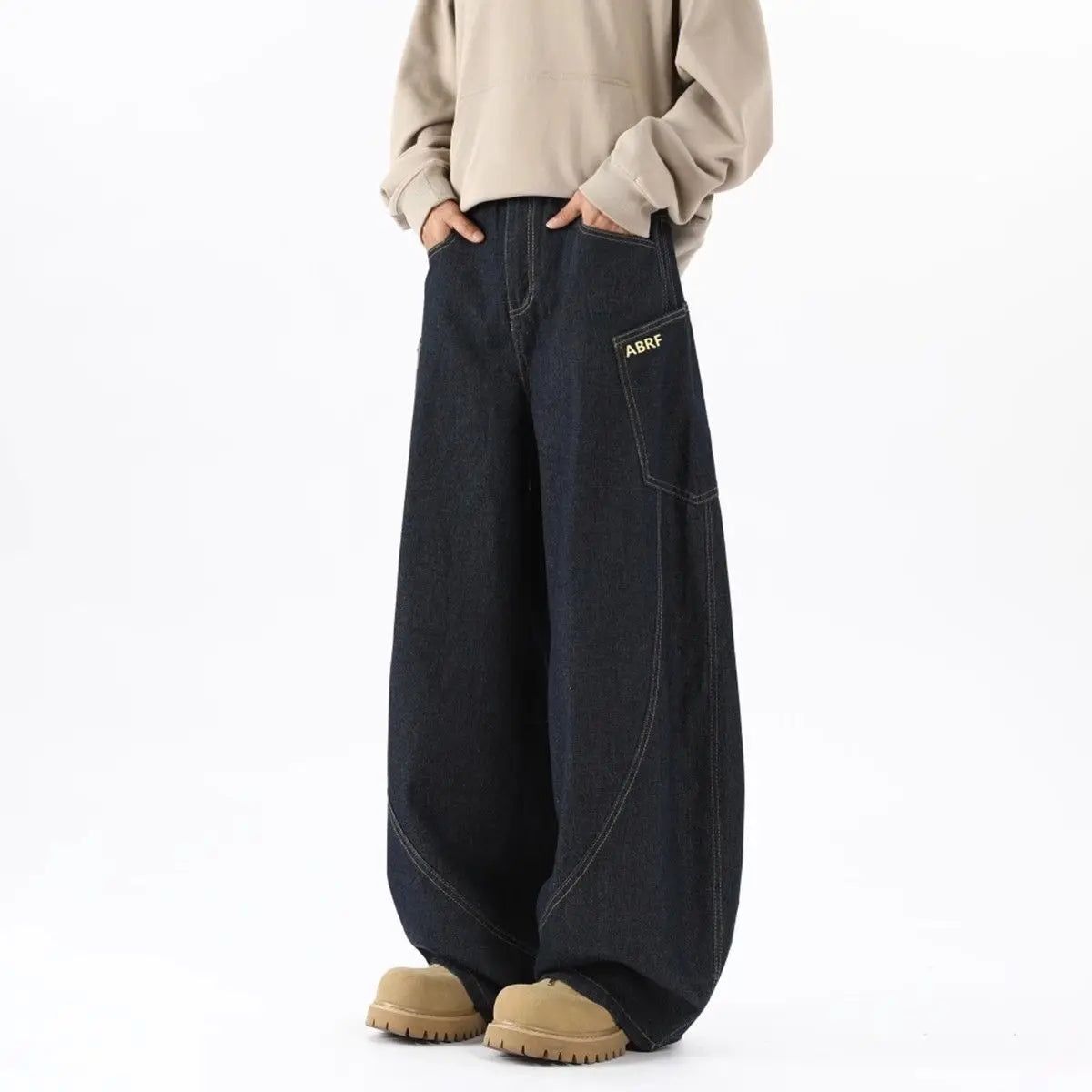 Patchwork Plaid Splicing Wide Leg Jeans