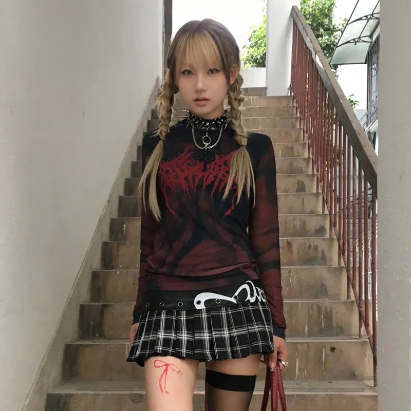 Tattoo Print Mesh Gothic T-Shirt