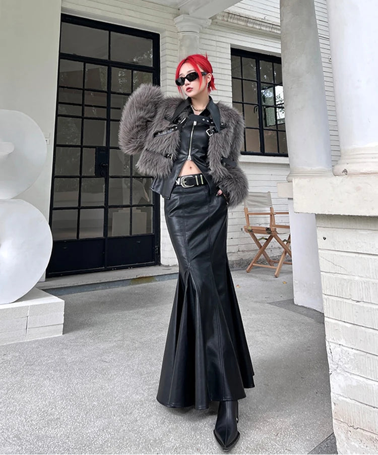 Chic Luxury Black Soft Leather Midi Skirt
