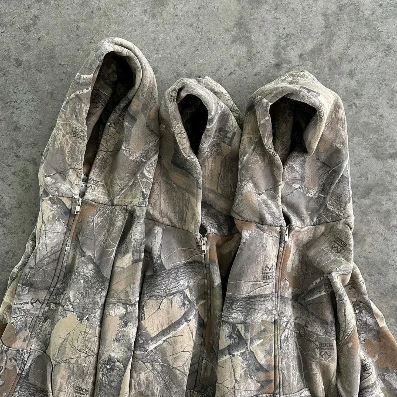 Oversized Camouflage Gothic Kapuzenjacke mit Reißverschluss