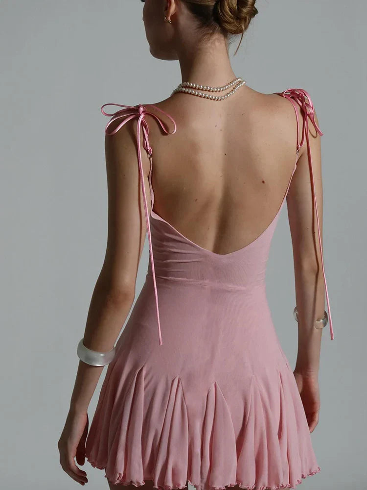 Minivestido Coquette sin Espalda con Lazo
