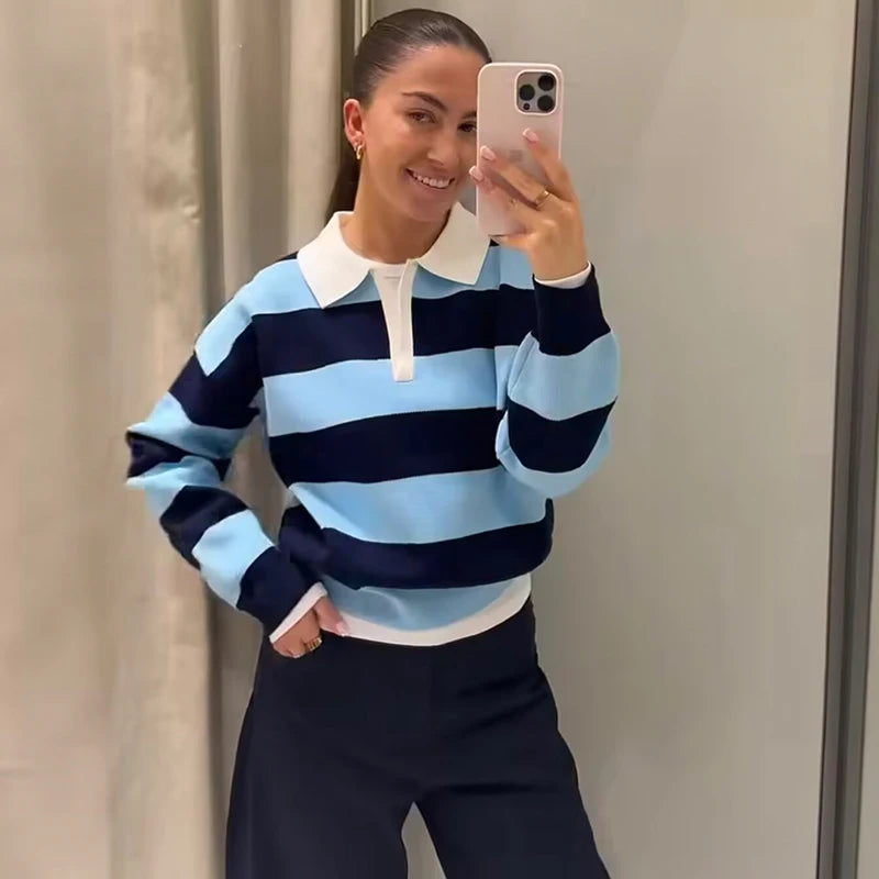 Women's Polo Stripped Colorful Sweater