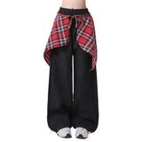 Patchwork Plaid Skirt High Waisted Pants