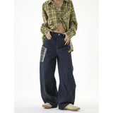 Bandana-Patchwork-Plaid-Jeans mit weitem Bein