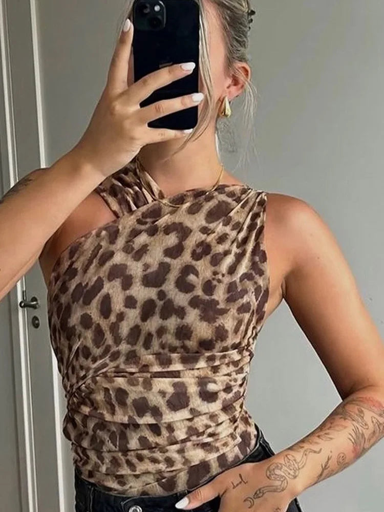 Women Leopard Tulle Bodysuit