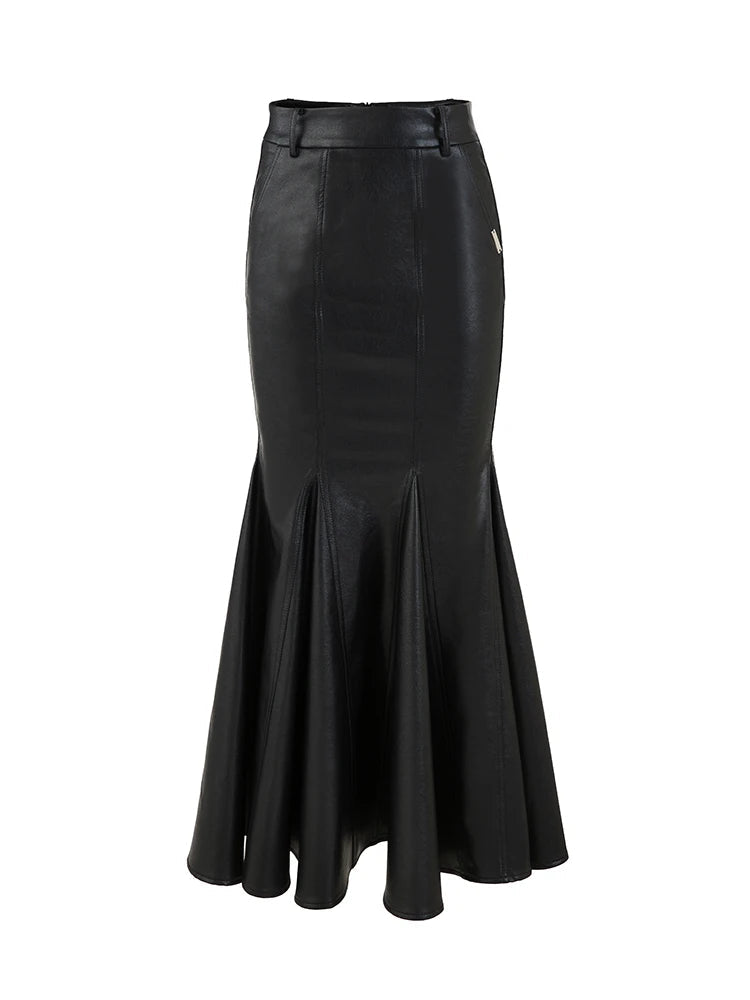 Chic Luxury Black Soft Leather Midi Skirt