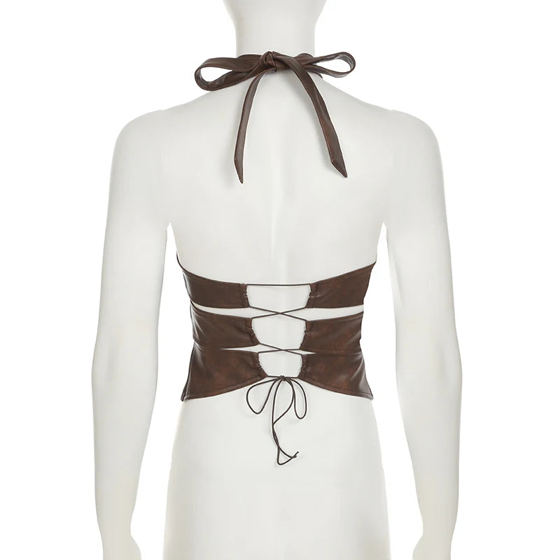 Redo Faux Leather Halter Top