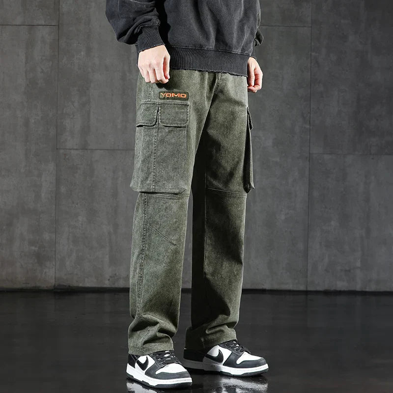 Faded Straight Leg Cargo Jeans